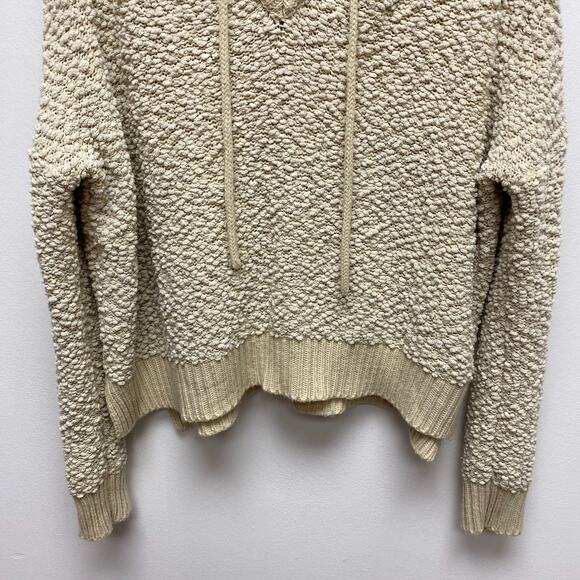 POL Womens Cream Acrylic Blend Popcorn Chenille V-Neck Pullover Hooded Sweater L - Picture 3 of 10